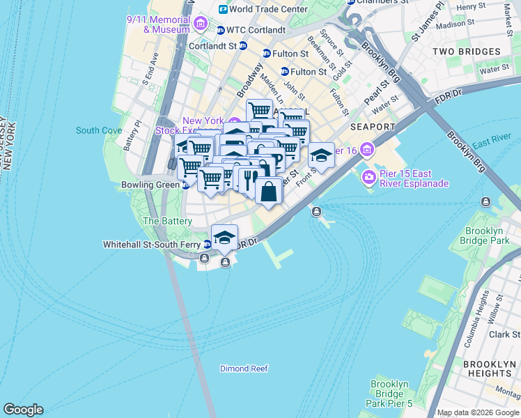 map of restaurants, bars, coffee shops, grocery stores, and more near in New York