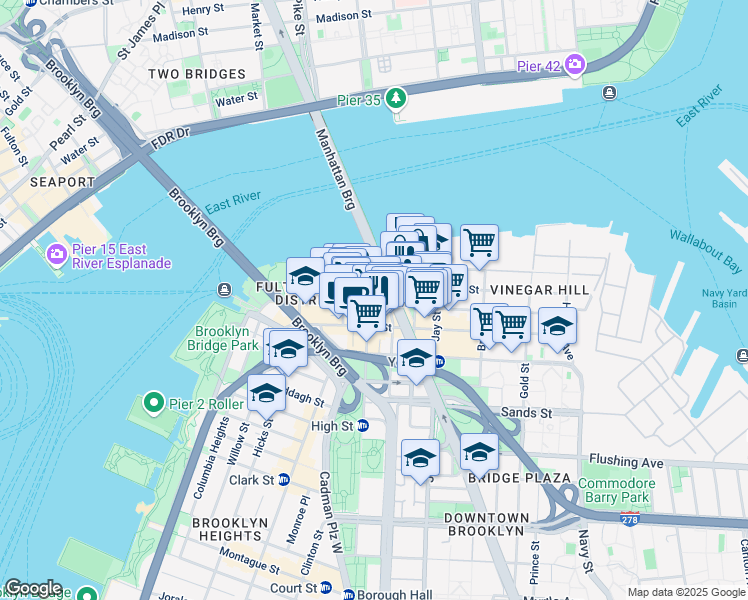 map of restaurants, bars, coffee shops, grocery stores, and more near 31 Washington Street in Brooklyn