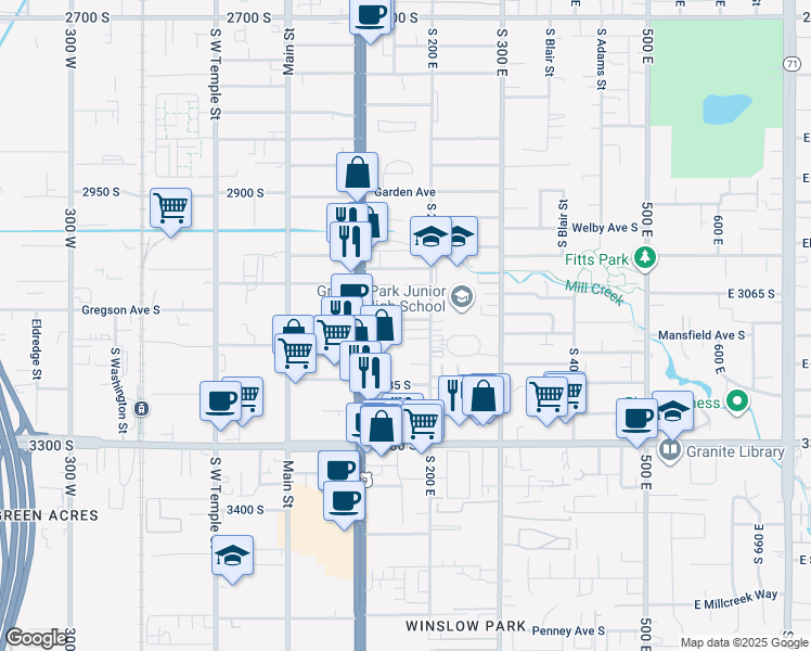 map of restaurants, bars, coffee shops, grocery stores, and more near 156 East Le Banke Avenue in Salt Lake City
