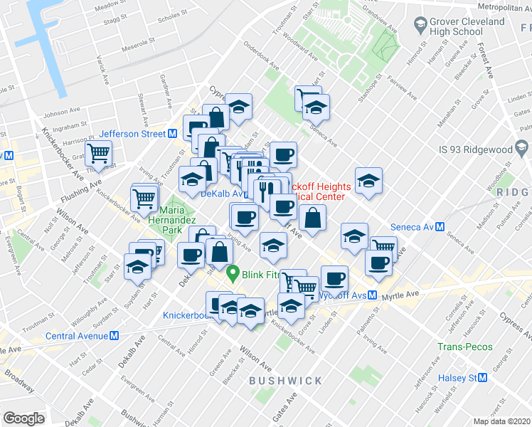 map of restaurants, bars, coffee shops, grocery stores, and more near in Brooklyn