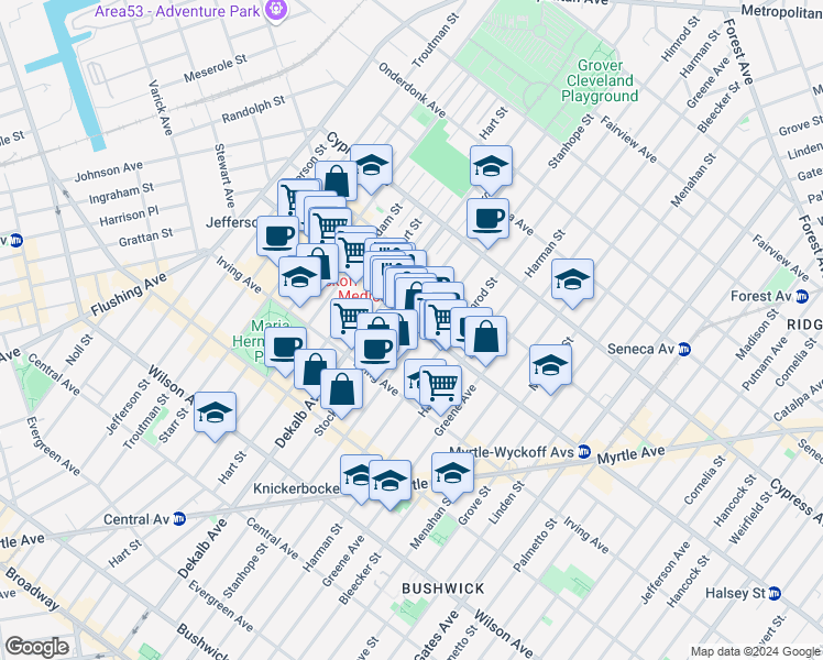 map of restaurants, bars, coffee shops, grocery stores, and more near in Brooklyn