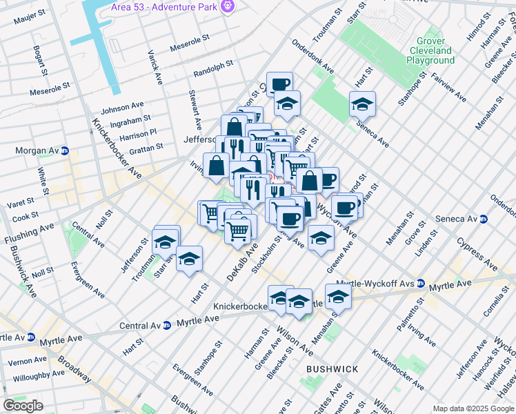 map of restaurants, bars, coffee shops, grocery stores, and more near in Brooklyn