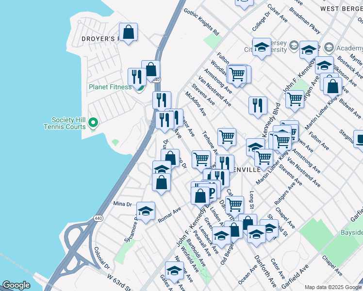 map of restaurants, bars, coffee shops, grocery stores, and more near 371 Cator Avenue in Jersey City