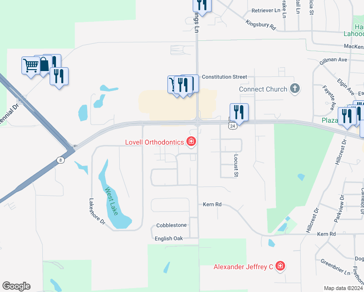 map of restaurants, bars, coffee shops, grocery stores, and more near 100 S Cummings Ln in Washington