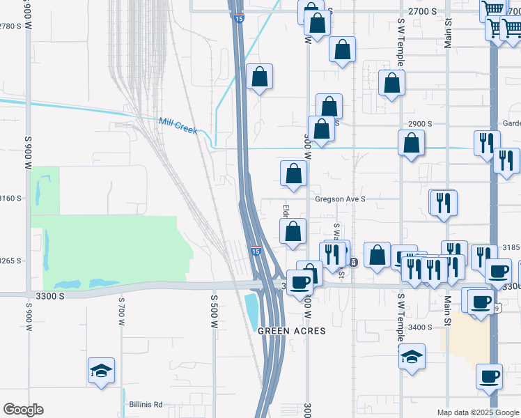 map of restaurants, bars, coffee shops, grocery stores, and more near 3142 South 400 West in South Salt Lake