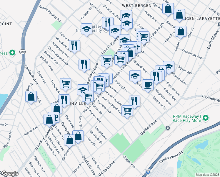 map of restaurants, bars, coffee shops, grocery stores, and more near 181 Fulton Avenue in Jersey City