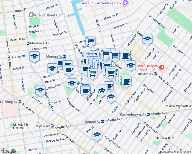 map of restaurants, bars, coffee shops, grocery stores, and more near 331 Melrose Street in Brooklyn
