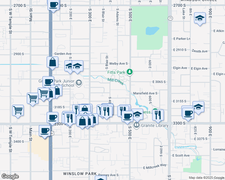 map of restaurants, bars, coffee shops, grocery stores, and more near 408 East Granite Avenue in Salt Lake City