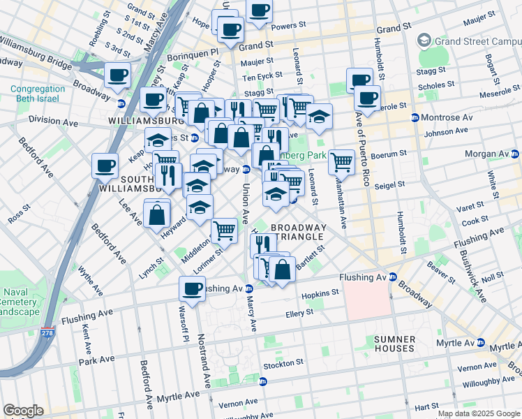 map of restaurants, bars, coffee shops, grocery stores, and more near in Brooklyn