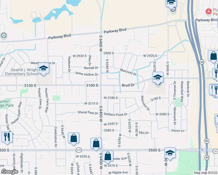 map of restaurants, bars, coffee shops, grocery stores, and more near 6338 West 3100 South in West Valley City