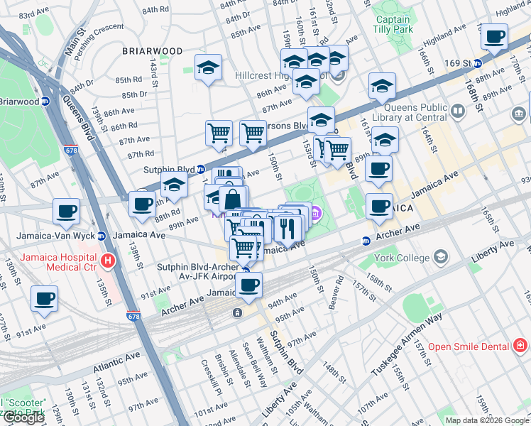 map of restaurants, bars, coffee shops, grocery stores, and more near in Queens