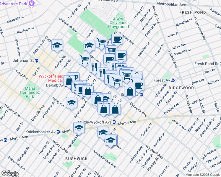 map of restaurants, bars, coffee shops, grocery stores, and more near in 