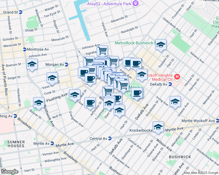 map of restaurants, bars, coffee shops, grocery stores, and more near in Brooklyn