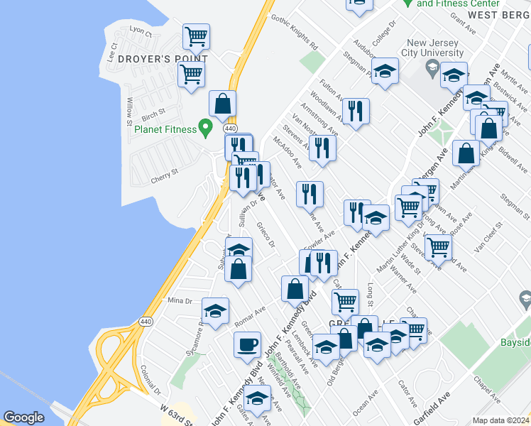 map of restaurants, bars, coffee shops, grocery stores, and more near 371 Cator Avenue in Jersey City
