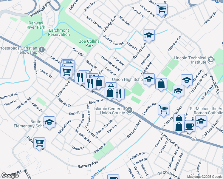 map of restaurants, bars, coffee shops, grocery stores, and more near 1052 Burnet Avenue in Union