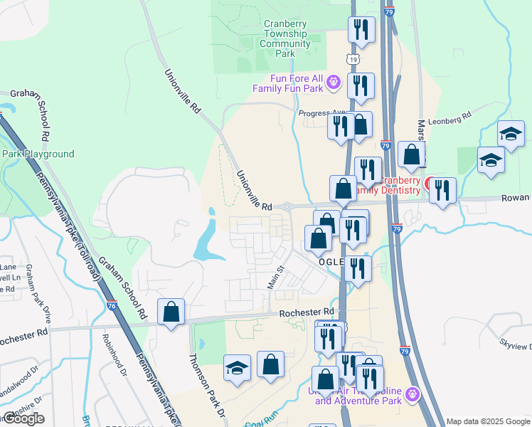 map of restaurants, bars, coffee shops, grocery stores, and more near 700 Withers Park Drive in Cranberry Township