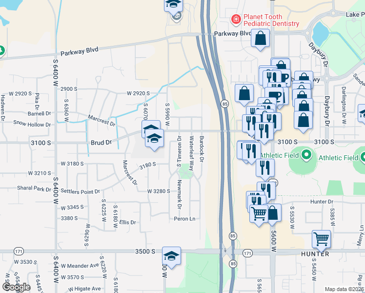 map of restaurants, bars, coffee shops, grocery stores, and more near 3117 South Timeron Drive in Salt Lake City