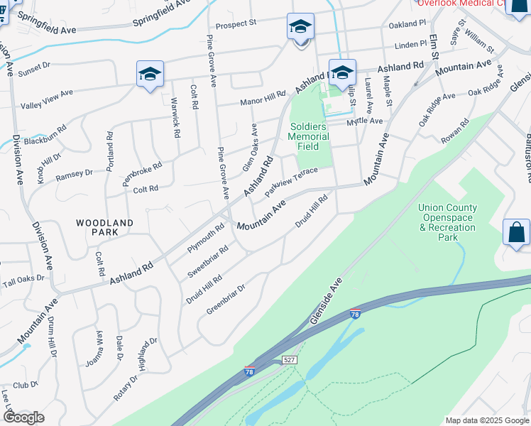 map of restaurants, bars, coffee shops, grocery stores, and more near 209 Mountain Avenue in Summit