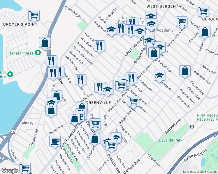 map of restaurants, bars, coffee shops, grocery stores, and more near 1861 John F. Kennedy Boulevard in Jersey City