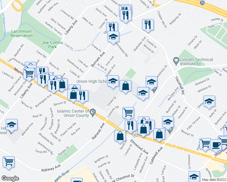 map of restaurants, bars, coffee shops, grocery stores, and more near 2350 North 3rd Street in Union