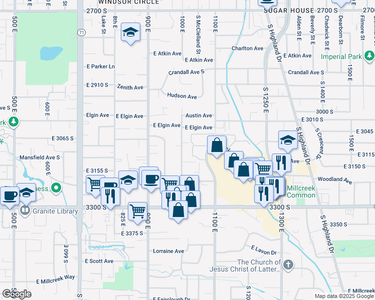 map of restaurants, bars, coffee shops, grocery stores, and more near 1004 East Welby Avenue in Salt Lake City