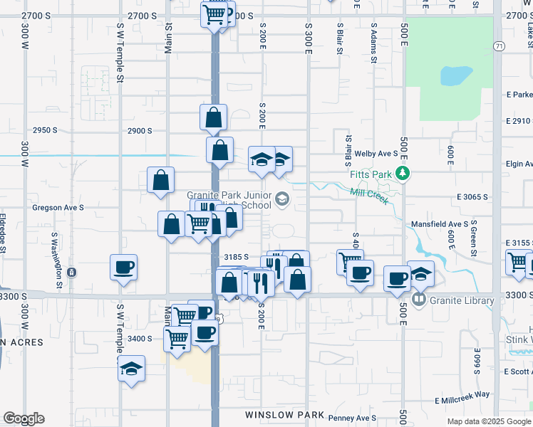 map of restaurants, bars, coffee shops, grocery stores, and more near 3075 South 200 East in South Salt Lake