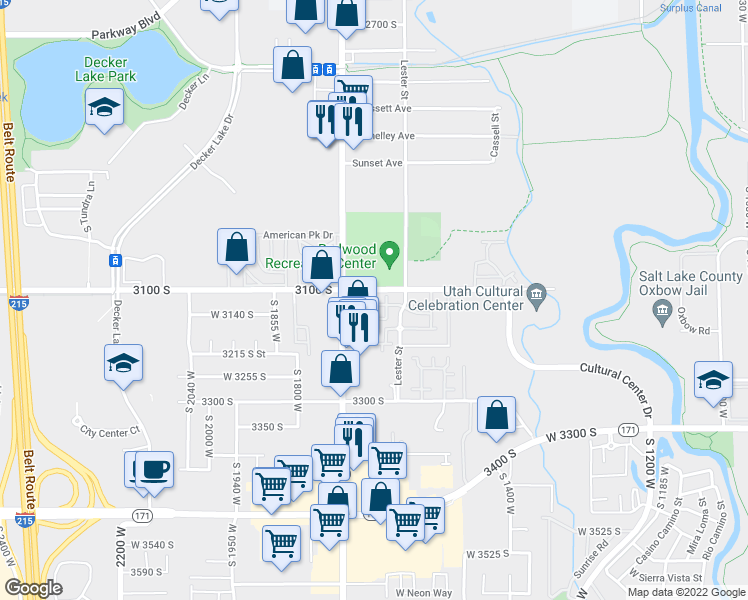 map of restaurants, bars, coffee shops, grocery stores, and more near 1646 Vivante Way in West Valley City