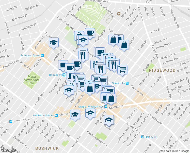map of restaurants, bars, coffee shops, grocery stores, and more near in 
