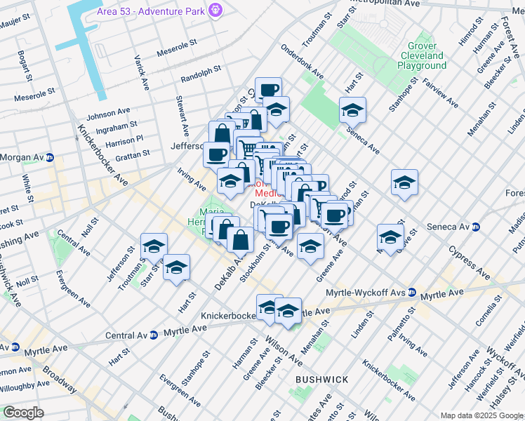 map of restaurants, bars, coffee shops, grocery stores, and more near in Brooklyn