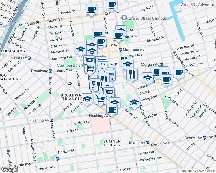 map of restaurants, bars, coffee shops, grocery stores, and more near in Brooklyn