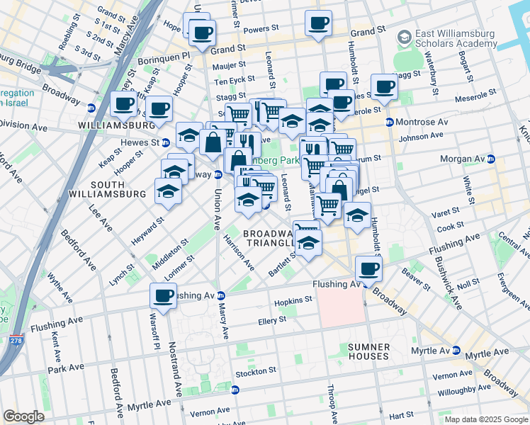 map of restaurants, bars, coffee shops, grocery stores, and more near in Brooklyn