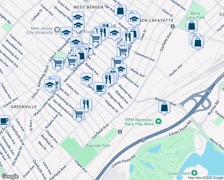 map of restaurants, bars, coffee shops, grocery stores, and more near 507-523 Ocean Avenue in Jersey City