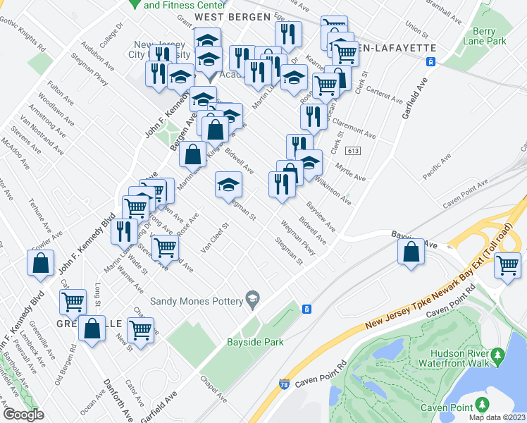 map of restaurants, bars, coffee shops, grocery stores, and more near 86 Van Cleef Street in Jersey City