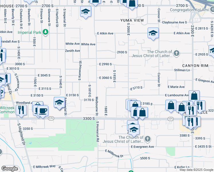 map of restaurants, bars, coffee shops, grocery stores, and more near 3094 South Cherise Circle in Salt Lake City
