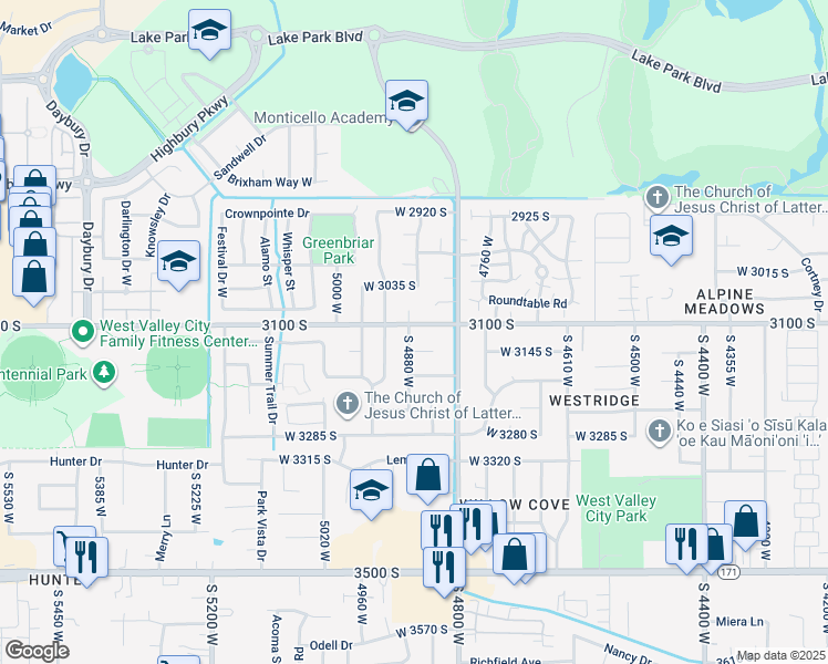 map of restaurants, bars, coffee shops, grocery stores, and more near 3115 South 4880 West in West Valley City