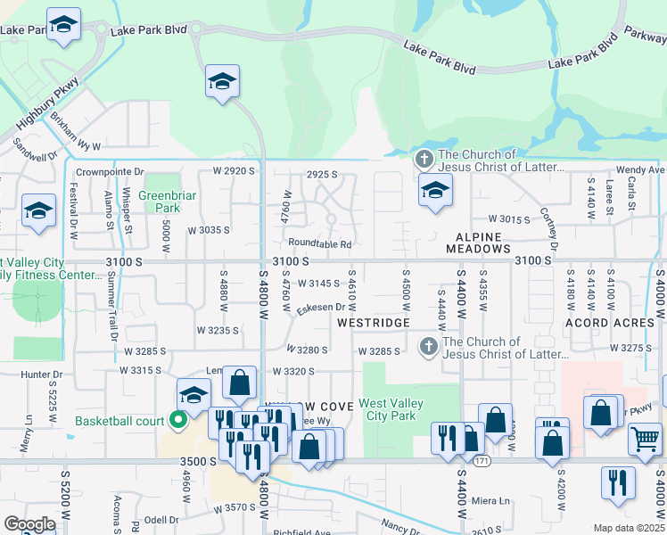 map of restaurants, bars, coffee shops, grocery stores, and more near 4663 West 3100 South in West Valley City