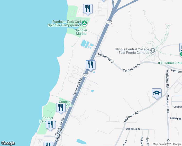map of restaurants, bars, coffee shops, grocery stores, and more near 3308 North Main Street in East Peoria