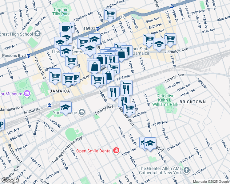 map of restaurants, bars, coffee shops, grocery stores, and more near in Queens