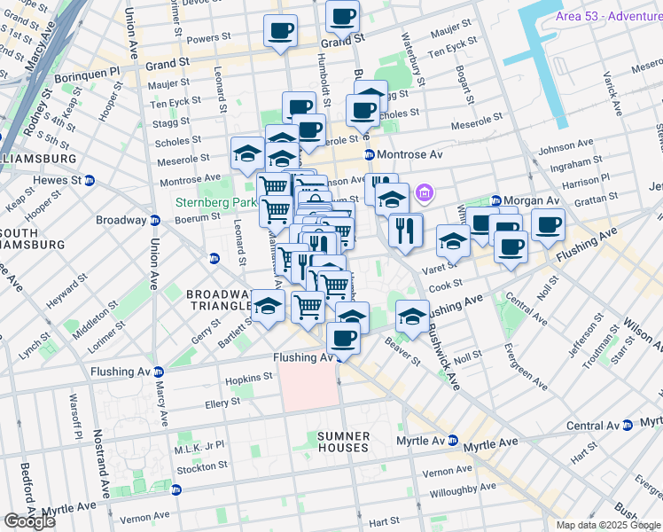 map of restaurants, bars, coffee shops, grocery stores, and more near in Brooklyn