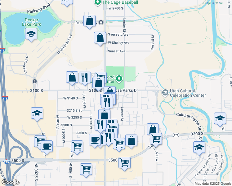 map of restaurants, bars, coffee shops, grocery stores, and more near 1646 Vivante Way in West Valley City