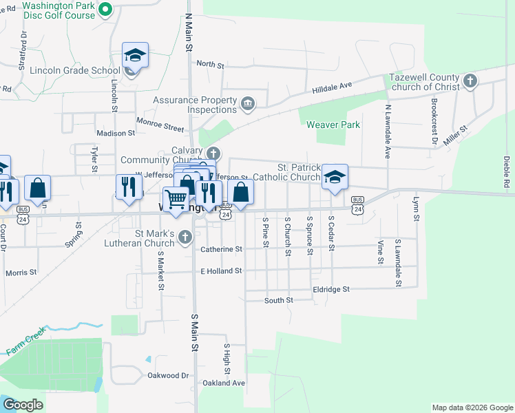 map of restaurants, bars, coffee shops, grocery stores, and more near in Washington