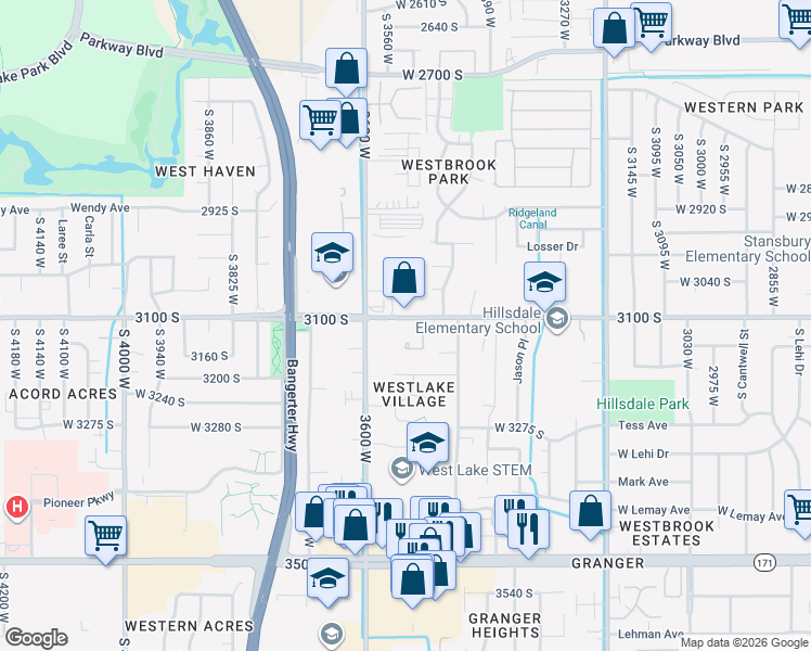 map of restaurants, bars, coffee shops, grocery stores, and more near 3521 3100 South in West Valley City