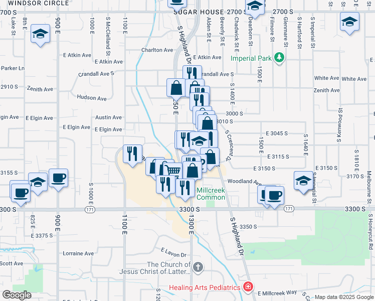 map of restaurants, bars, coffee shops, grocery stores, and more near in Salt Lake City