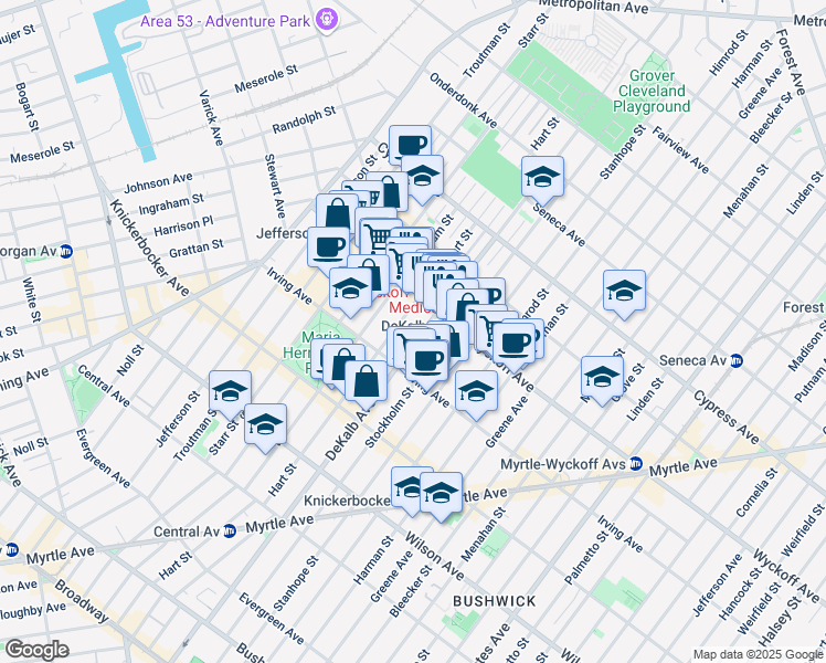 map of restaurants, bars, coffee shops, grocery stores, and more near in Brooklyn