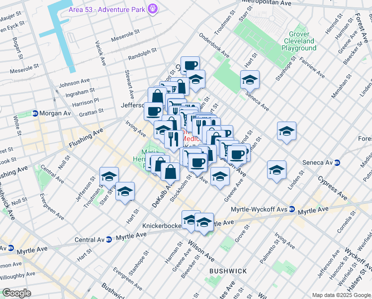 map of restaurants, bars, coffee shops, grocery stores, and more near in Brooklyn