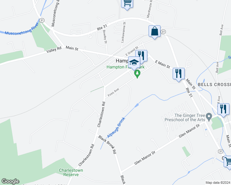 map of restaurants, bars, coffee shops, grocery stores, and more near 66 Foss Avenue in Hampton