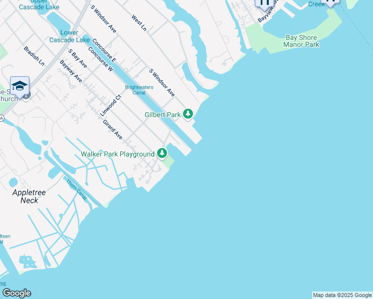 map of restaurants, bars, coffee shops, grocery stores, and more near 1 Concourse West in Brightwaters