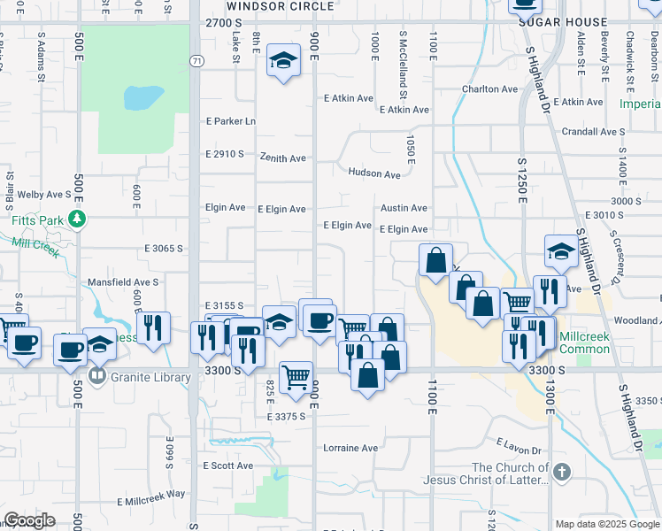 map of restaurants, bars, coffee shops, grocery stores, and more near 920 Queensmill Lane in Salt Lake City