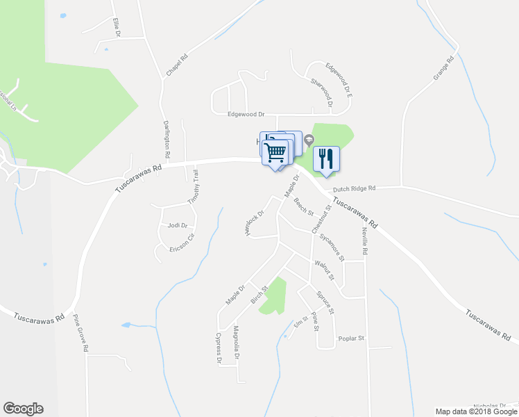 map of restaurants, bars, coffee shops, grocery stores, and more near 14 Hemlock Drive in Beaver