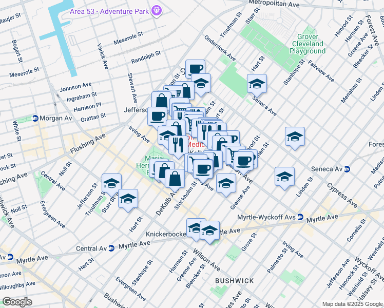 map of restaurants, bars, coffee shops, grocery stores, and more near in Brooklyn